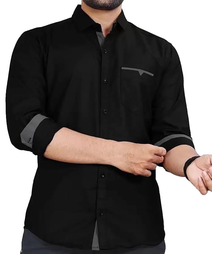 CB-COLEBROOK Men’s Regular Fit Solid Soft Touch Cotton Casual Shirt with Pocket Design with Spread Collar & Full Sleeves